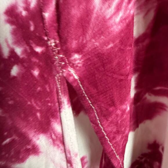 S/W/F Magenta Tie Dye Print Plunge V-Neck Long Sleeve Coastal Maxi Dress Size S - Picture 12 of 14